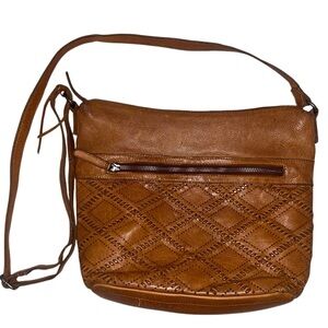 VILENCIA HOLLAND Made in Italy Slip-stitch Woven Crossbody Bag Gen Leather Brown